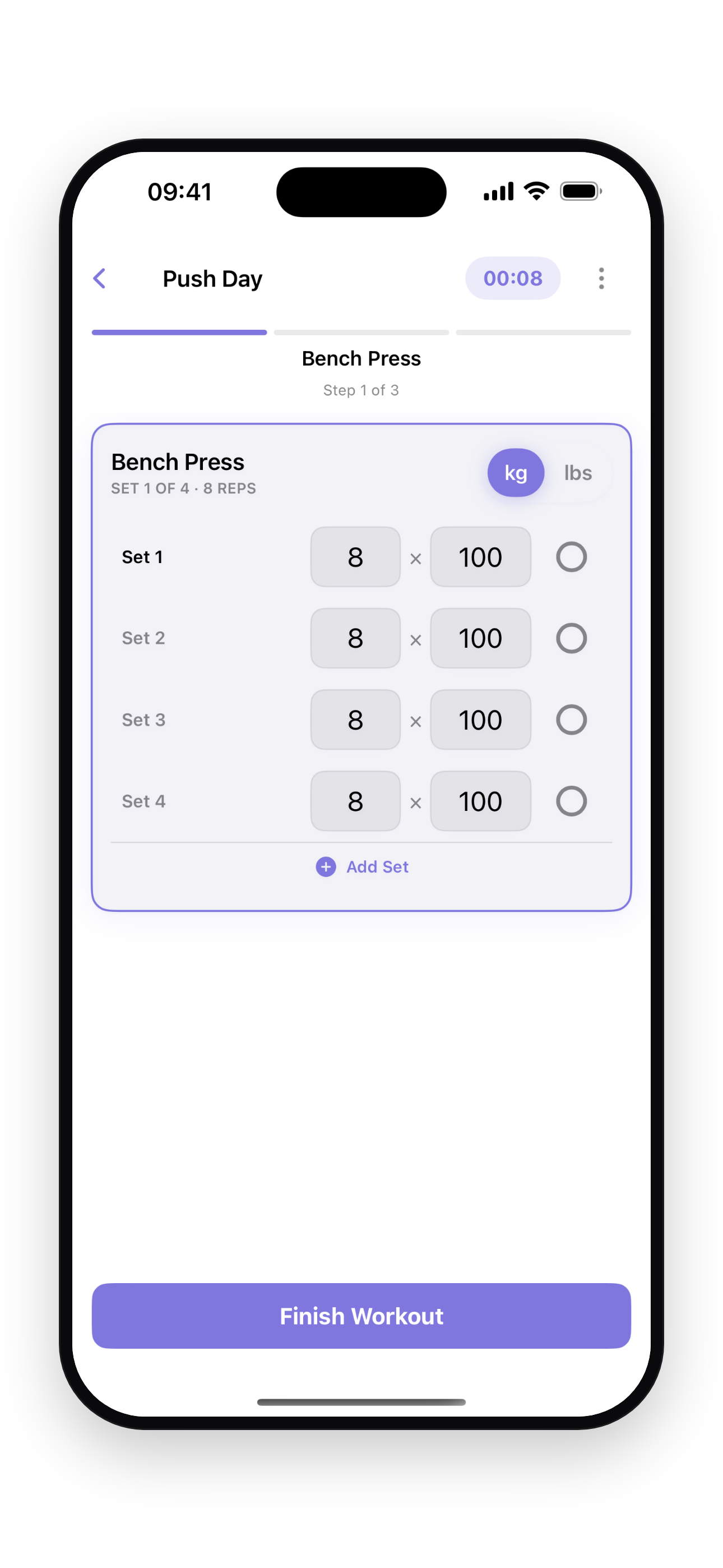 Workout screen