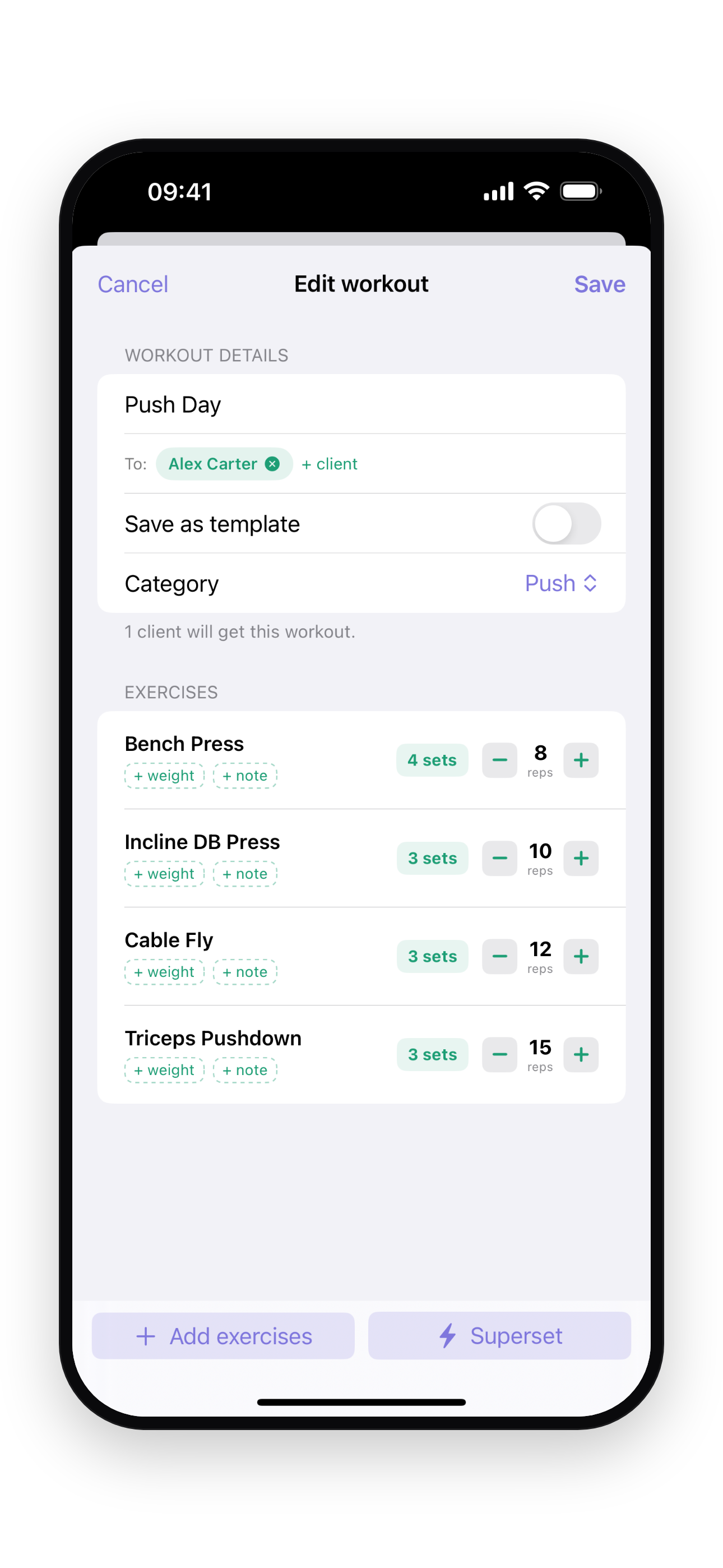 Build a workout on the trainer app